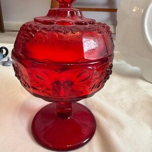 ❤️ Vintage Ruby Red Glass Candy Dish w/ Lid & Pedestal